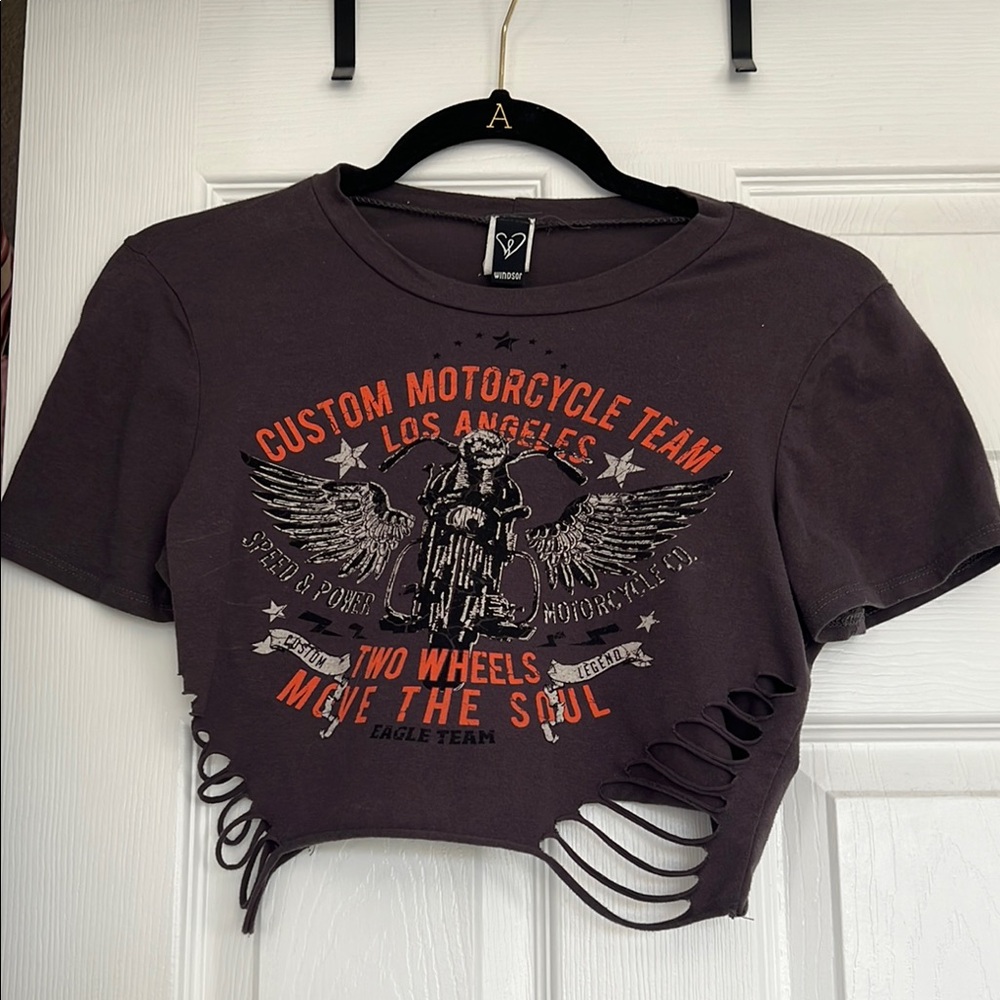 Black Distressed Graphic Crop Top
